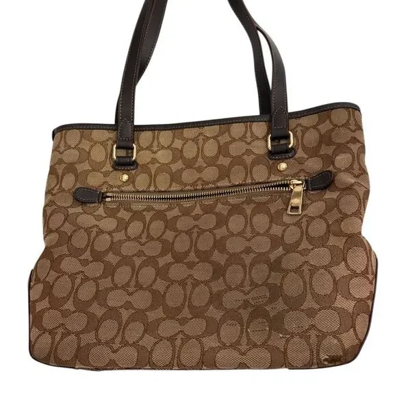 Coach Signature Beige and Dark Brown Shoulder Bag - Picture 3 of 8